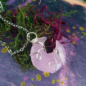 Wire Wrapped Rose Quartz Moon